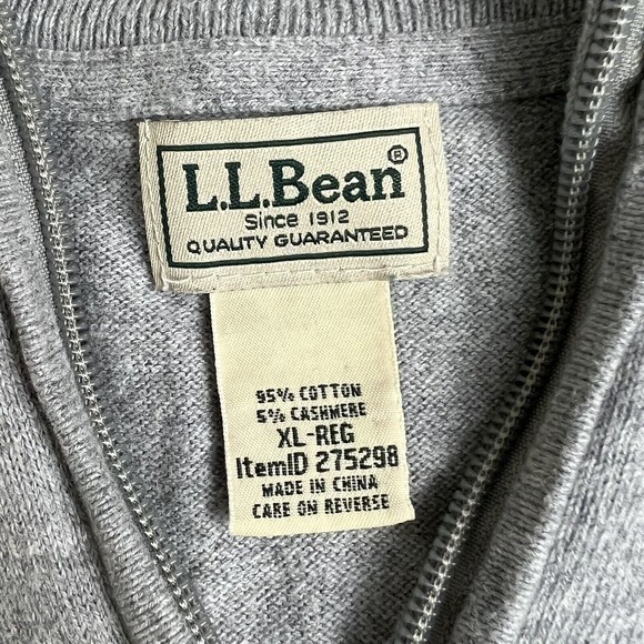 LL Bean Mens Gray Cotton Cashmere Blend Long Sleeve Quater Zip Sweater XL - Picture 3 of 3